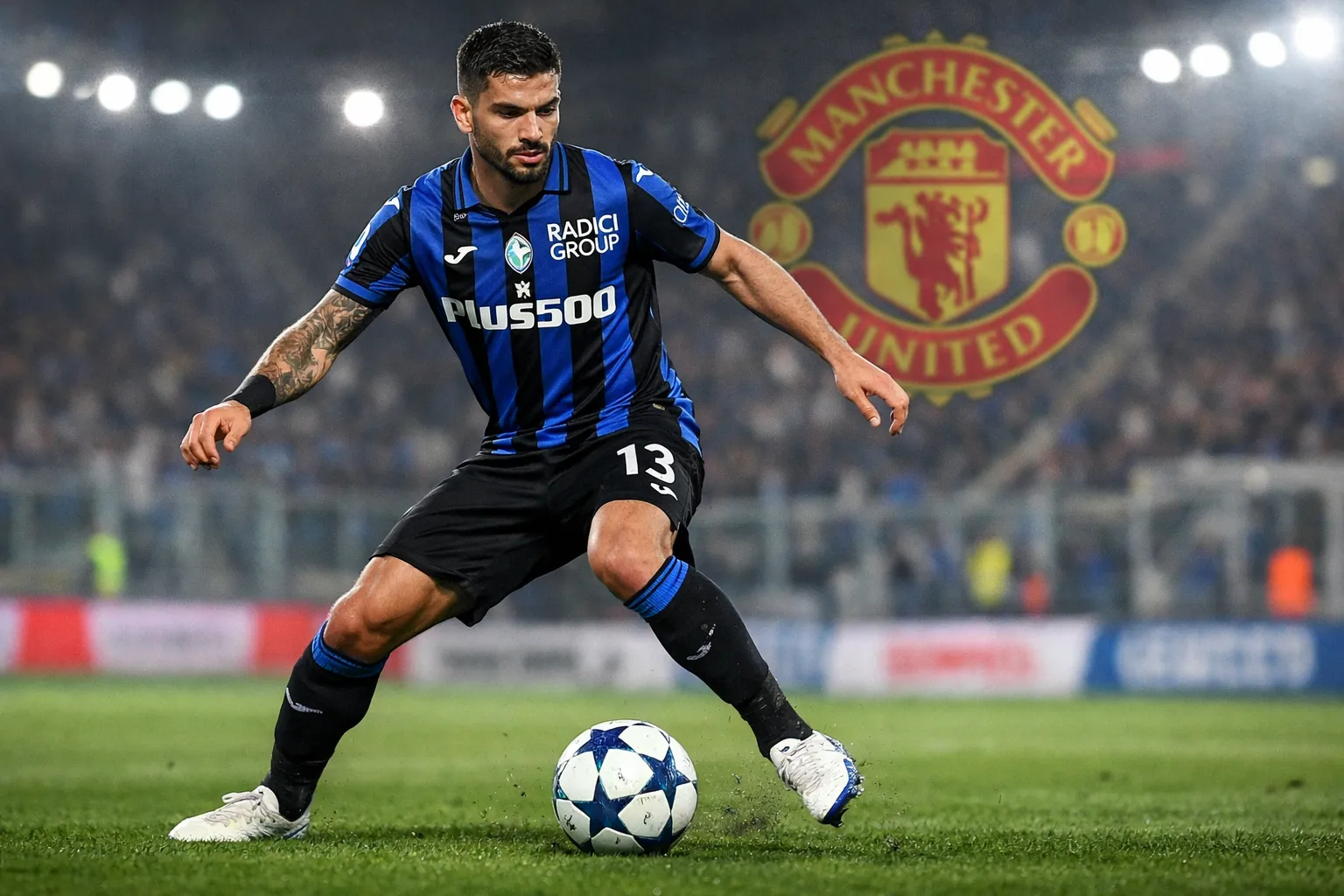 A recognizable representation of Ederson (Atalanta), a technical midfielder, wearing the home kit with a subtle reference to Manchester United transfer interest.