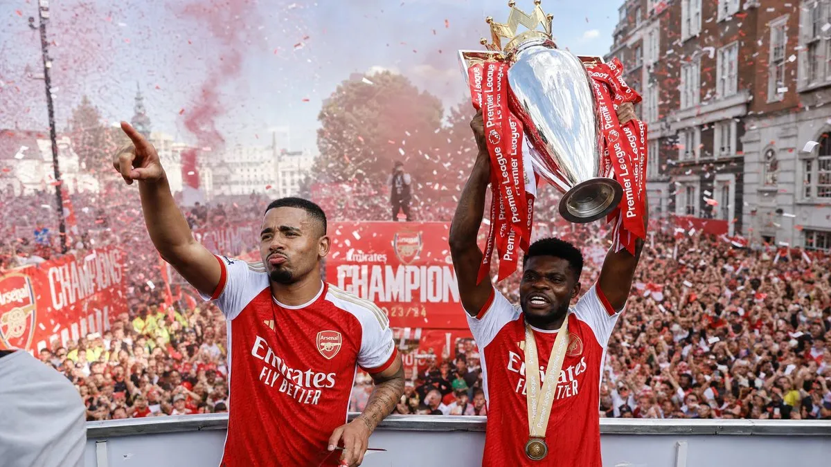 Declan Rice and Noni Madueke celebrate Arsenal's Premier League title with defiant energy after Champions League final heartbreak