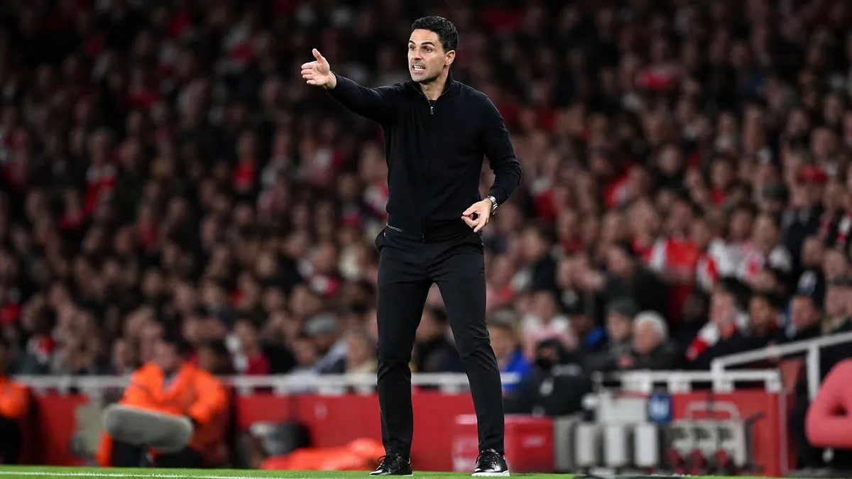 Mikel Arteta on the Arsenal touchline at the Emirates Stadium as he plots the club's Premier League title challenge