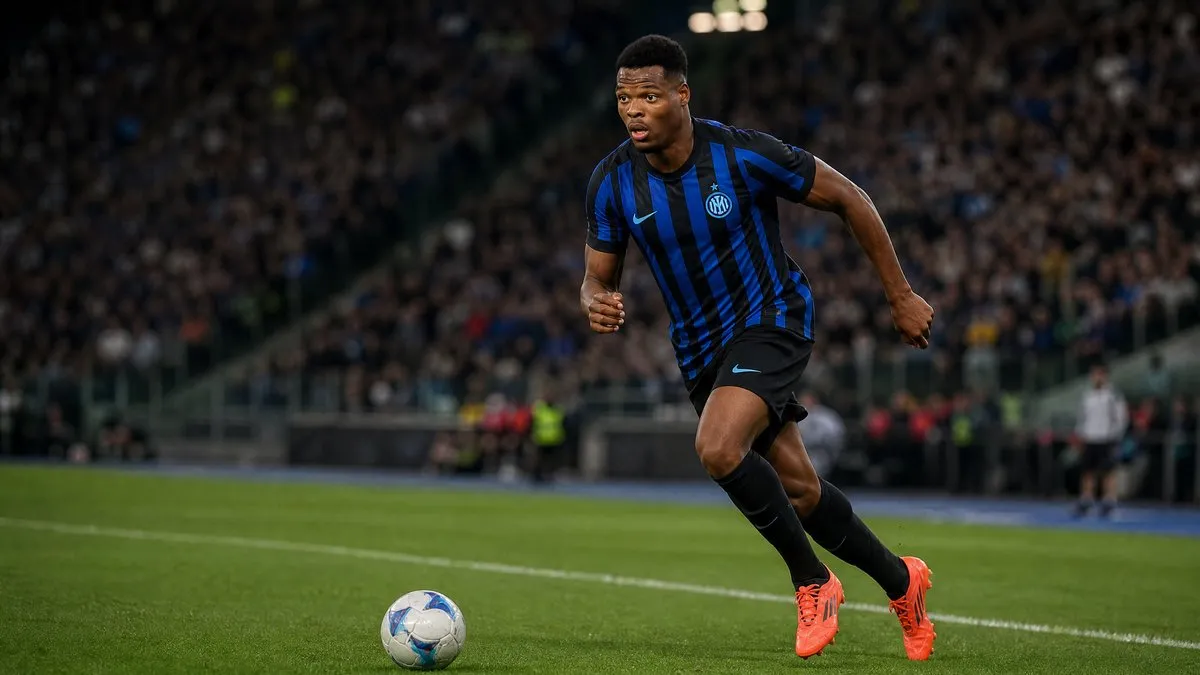 Denzel Dumfries in action for Inter Milan as Real Madrid and Liverpool battle for the Dutch right-back's signature this summer