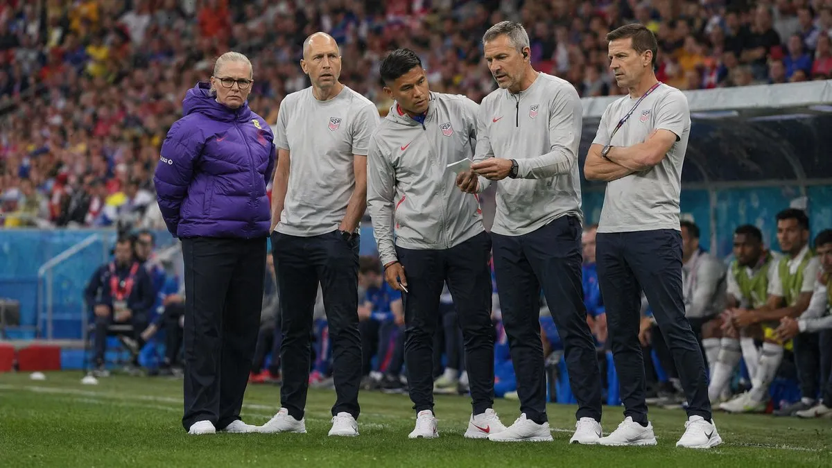 Coaching staff on the touchline at the 2026 FIFA World Cup, featuring former Premier League players and managers