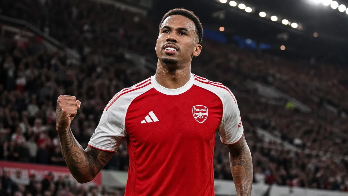 Gabriel Magalhaes in action for Arsenal after being named the best centre-back in Europe by Marquinhos