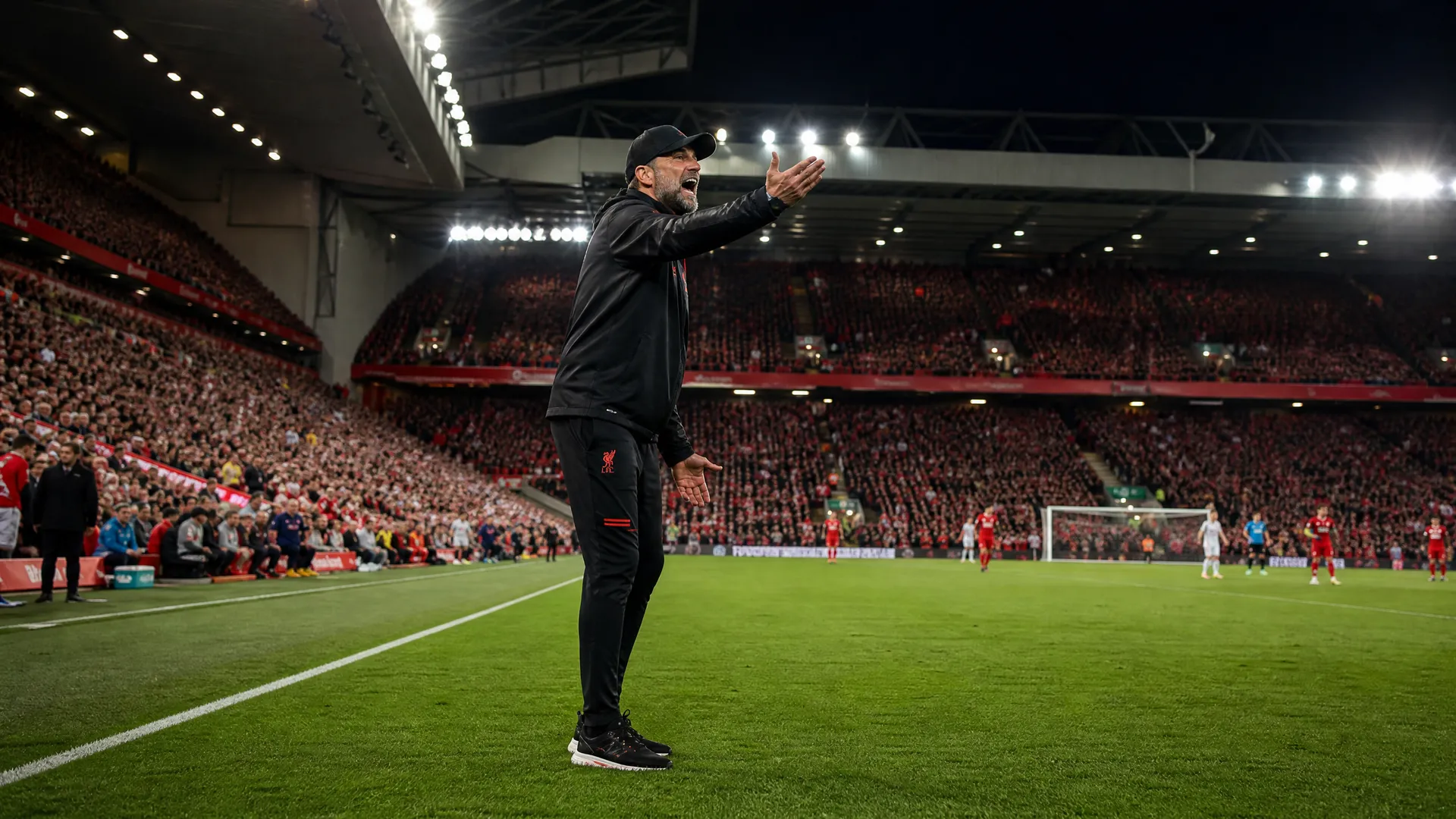 Liverpool manager on the Anfield touchline amid managerial changes, Arne Slot exit and transfer news