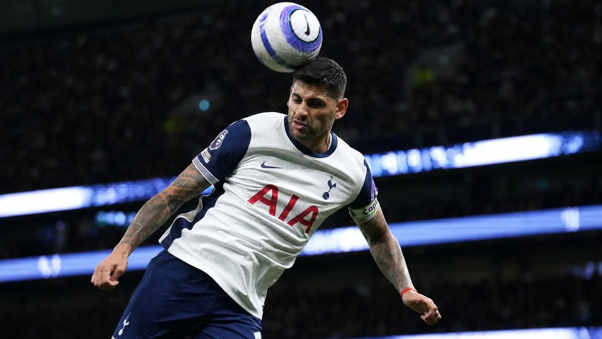 Cristian Romero commanding in defence for Tottenham Hotspur as Manchester United weigh a summer transfer move