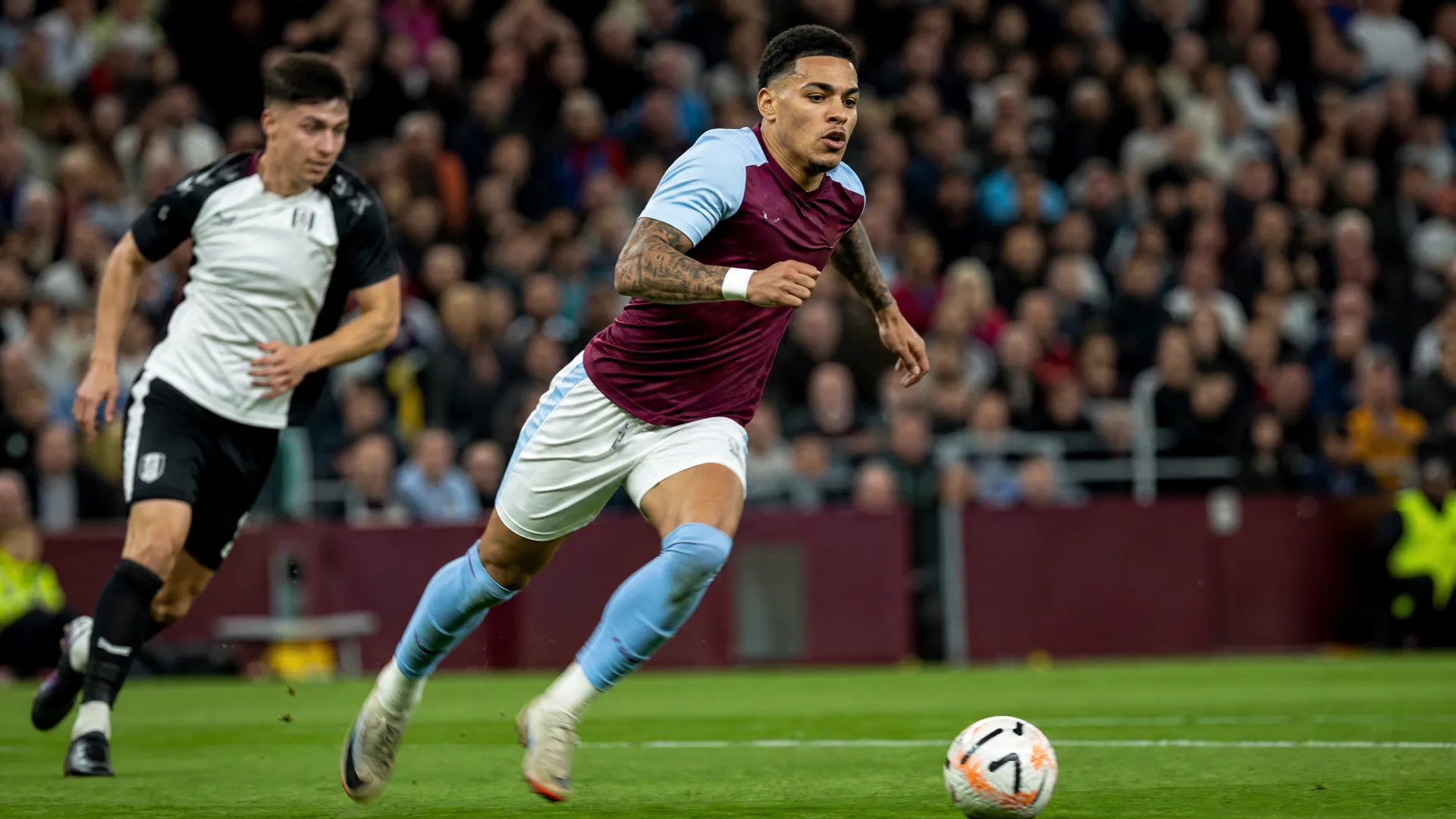 Morgan Rogers in action for Aston Villa in claret and blue kit as Arsenal transfer interest and World Cup 2026 ambitions grow