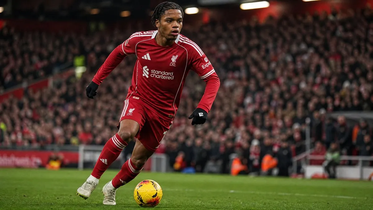 Rio Ngumoha in action for Liverpool as the club blocks Bayern Munich's transfer interest in the 17-year-old winger