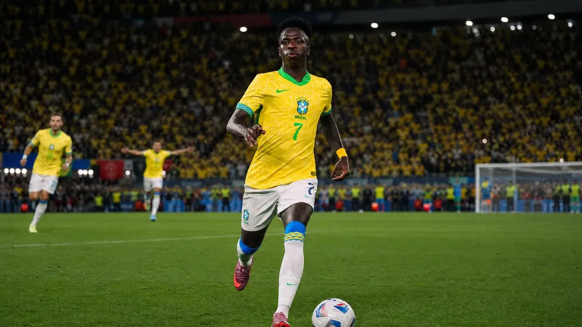 Vinicius Jr in action for Brazil as World Cup 2026 expectations soar following his Ballon d'Or near-miss