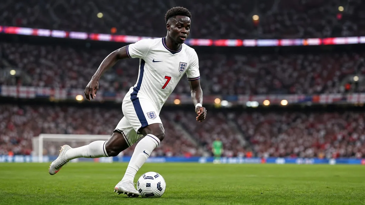 Bukayo Saka in action for England wearing the number 7 shirt during the 2026 FIFA World Cup